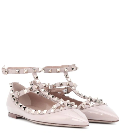Shop Valentino Rockstud Patent Leather Ballet Flats In Pink