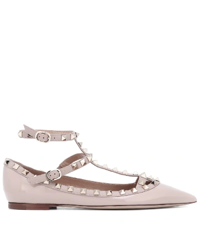 Shop Valentino Rockstud Patent Leather Ballet Flats In Pink