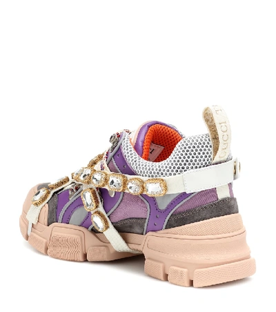 Shop Gucci Flashtrek Embellished Sneakers In Purple