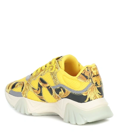 Shop Versace Squalo Mesh And Leather Sneakers In Yellow