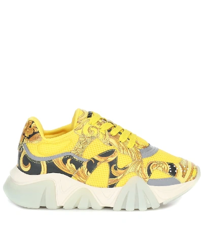 Shop Versace Squalo Mesh And Leather Sneakers In Yellow