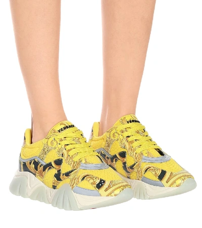 Shop Versace Squalo Mesh And Leather Sneakers In Yellow