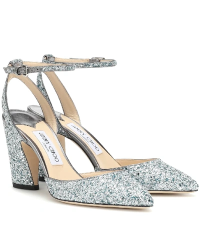 Shop Jimmy Choo Micky 85 Glitter Pumps In Blue