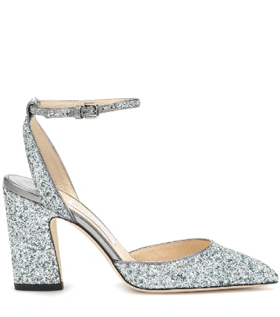 Shop Jimmy Choo Micky 85 Glitter Pumps In Blue