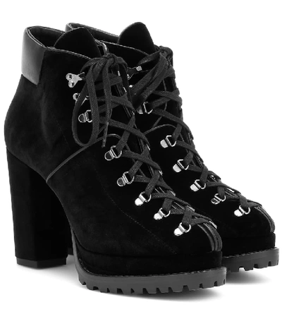 Shop Alaïa Velvet Plateau Ankle Boots In Black