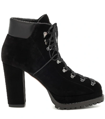 Shop Alaïa Velvet Plateau Ankle Boots In Black