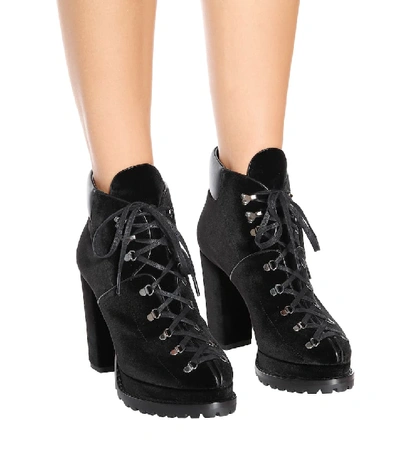 Shop Alaïa Velvet Plateau Ankle Boots In Black
