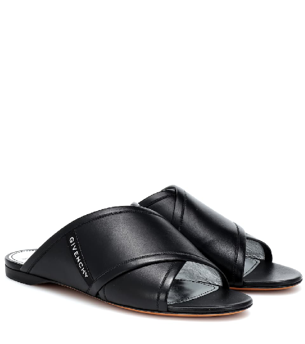 black leather criss cross sandals