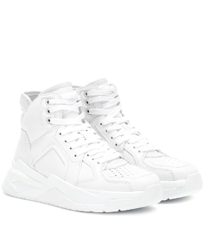 Shop Balmain High-top Leather Sneakers In White