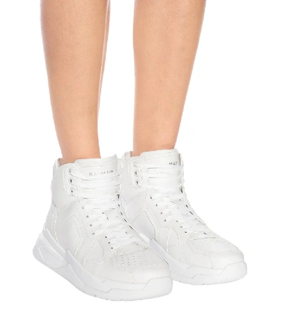 Shop Balmain High-top Leather Sneakers In White