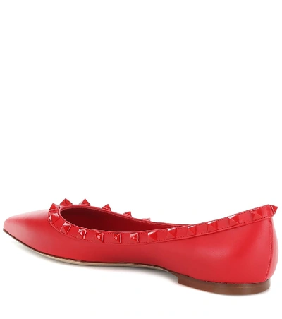 Shop Valentino Rockstud Leather Ballet Flats In Red