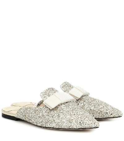 Shop Jimmy Choo Galaxy Flat Glitter Slippers In Gold