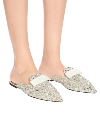 Shop Jimmy Choo Galaxy Flat Glitter Slippers In Gold