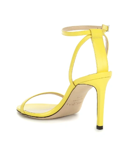 Shop Jimmy Choo Minny 85 Leather Sandals In Yellow