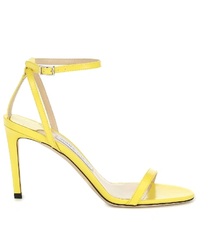 Shop Jimmy Choo Minny 85 Leather Sandals In Yellow