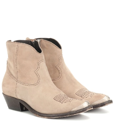 Shop Golden Goose Young Suede Ankle Boots In Beige