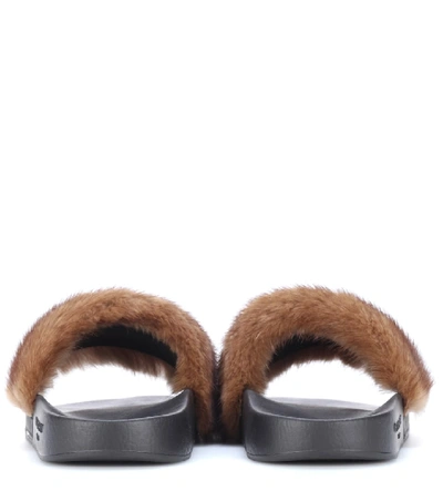 Shop Givenchy Fur Slides In Brown