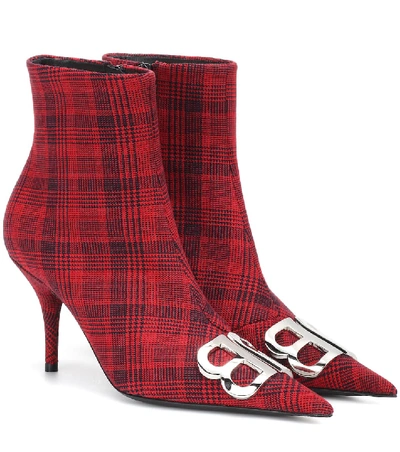 Shop Balenciaga Bb Checked Ankle Boots In Red