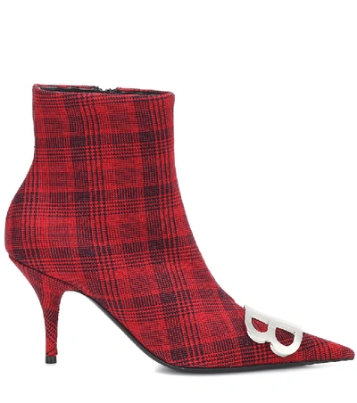Shop Balenciaga Bb Checked Ankle Boots In Red