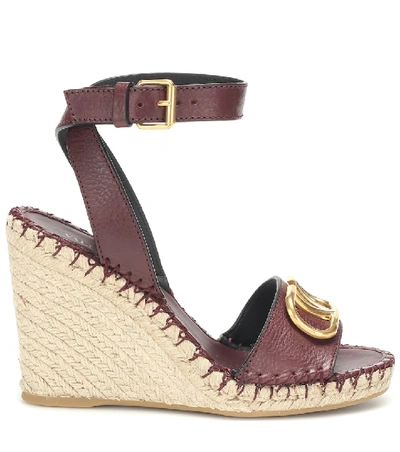 Shop Valentino Vlogo Leather Espadrilles In Brown