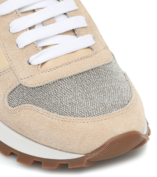 Brunello Cucinelli Bead-embellished Nylon, Suede And Leather Sneakers ...