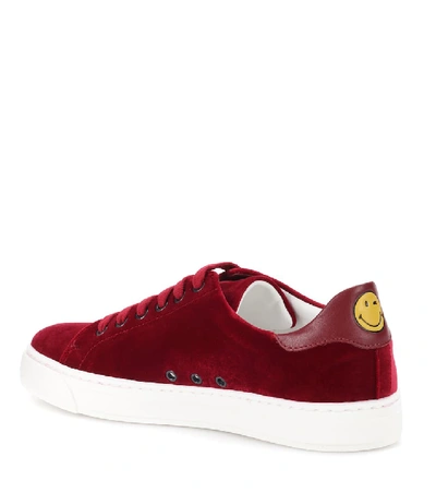 Shop Anya Hindmarch Glitter Heart Velvet Low-top Sneakers In Red