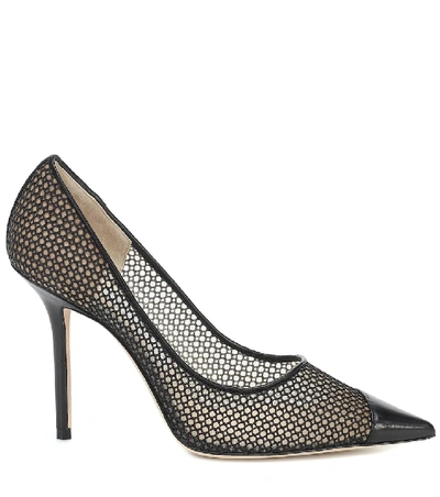 Shop Jimmy Choo Love 100 Leather-trimmed Mesh Pumps In Black