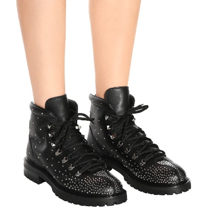 Shop Valentino Dewstud Leather Ankle Boots In Black