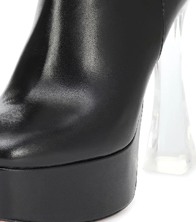 Shop Amina Muaddi Farah Leather Knee-high Boots In Black