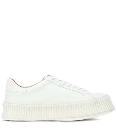 Shop Jil Sander Leather Platform Sneakers In White