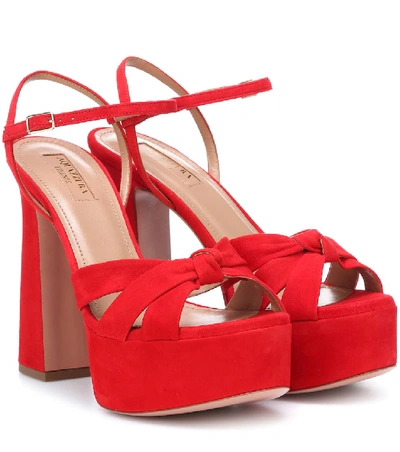 Shop Aquazzura Baba Plateau 125 Suede Sandals In Red
