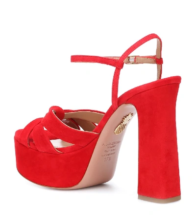 Shop Aquazzura Baba Plateau 125 Suede Sandals In Red