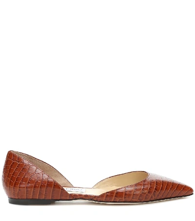 Shop Jimmy Choo Esther Croc-effect Leather Ballet Flats In Brown