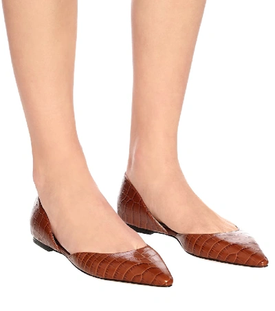 Shop Jimmy Choo Esther Croc-effect Leather Ballet Flats In Brown