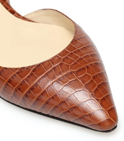 Shop Jimmy Choo Esther Croc-effect Leather Ballet Flats In Brown