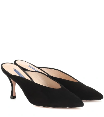 Shop Stuart Weitzman Lulah 75 Suede Mules In Black