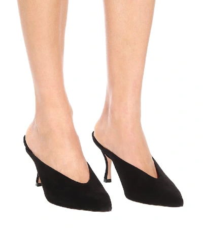 Shop Stuart Weitzman Lulah 75 Suede Mules In Black