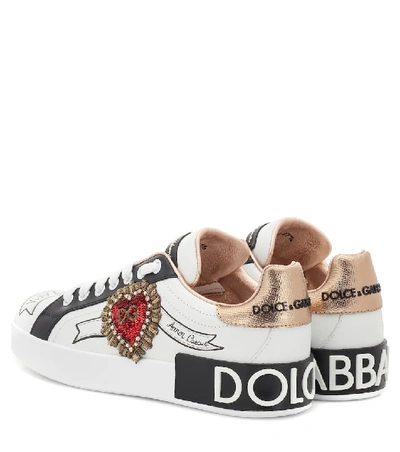 Shop Dolce & Gabbana Portofino Leather Sneakers In White