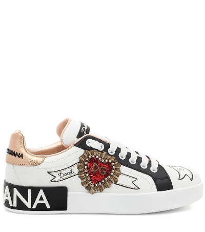 Shop Dolce & Gabbana Portofino Leather Sneakers In White