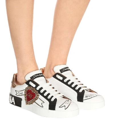 Shop Dolce & Gabbana Portofino Leather Sneakers In White