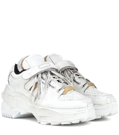 Shop Maison Margiela Retro Fit Leather Sneakers In White