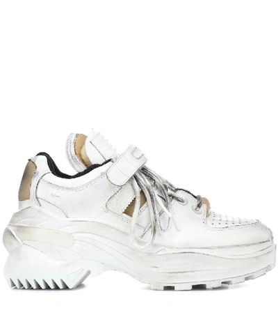 Shop Maison Margiela Retro Fit Leather Sneakers In White