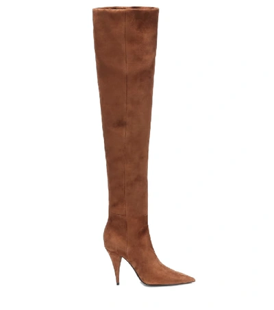 Shop Saint Laurent Kiki 100 Suede Over-the-knee Boots In Brown