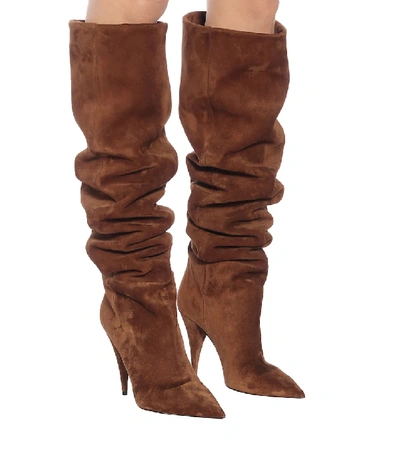 Shop Saint Laurent Kiki 100 Suede Over-the-knee Boots In Brown