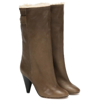Shop Isabel Marant Lafkee 90 Shearling-lined Ankle Boots In Green