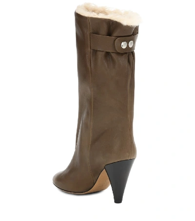 Shop Isabel Marant Lafkee 90 Shearling-lined Ankle Boots In Green