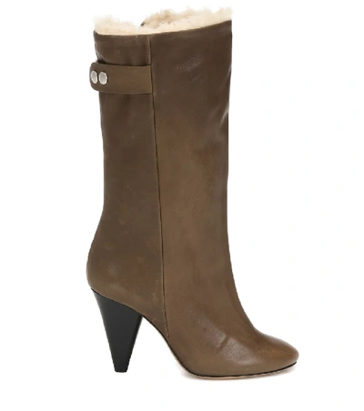 Shop Isabel Marant Lafkee 90 Shearling-lined Ankle Boots In Green