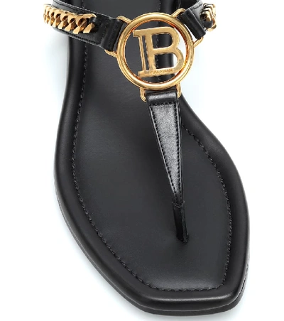 Shop Balmain Embellished Leather Thong Sandals In Black