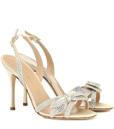 Shop Alessandra Rich Crystal-embellished Satin Sandals In White
