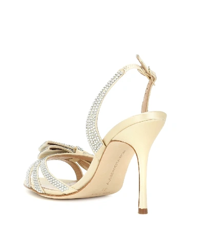 Shop Alessandra Rich Crystal-embellished Satin Sandals In White